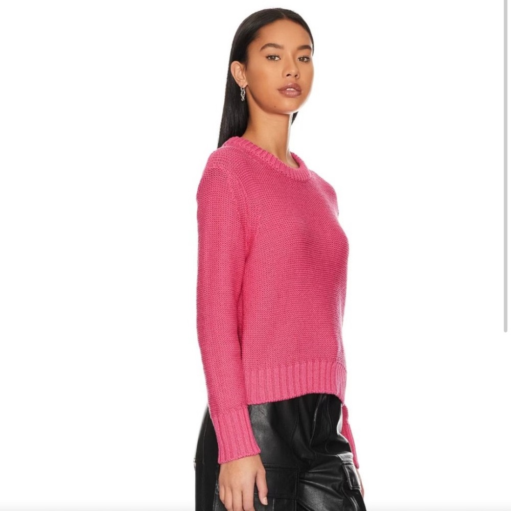 WHITE + WARREN Italian Recycled Cotton Tape Rolled Crewneck in Candy Pink